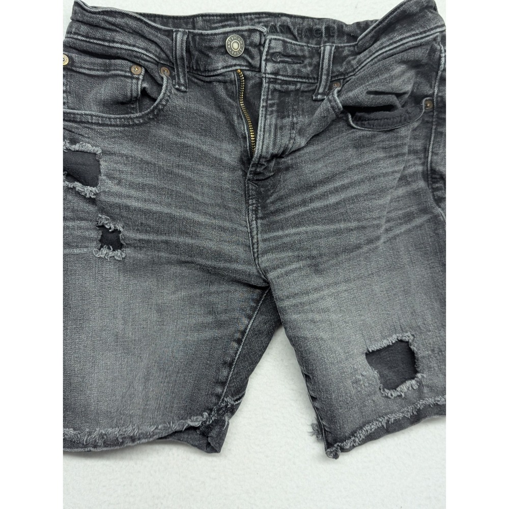 American Eagle AirFlex+ Distressed Denim Shorts Mens 28 Washed Black Frayed Hem